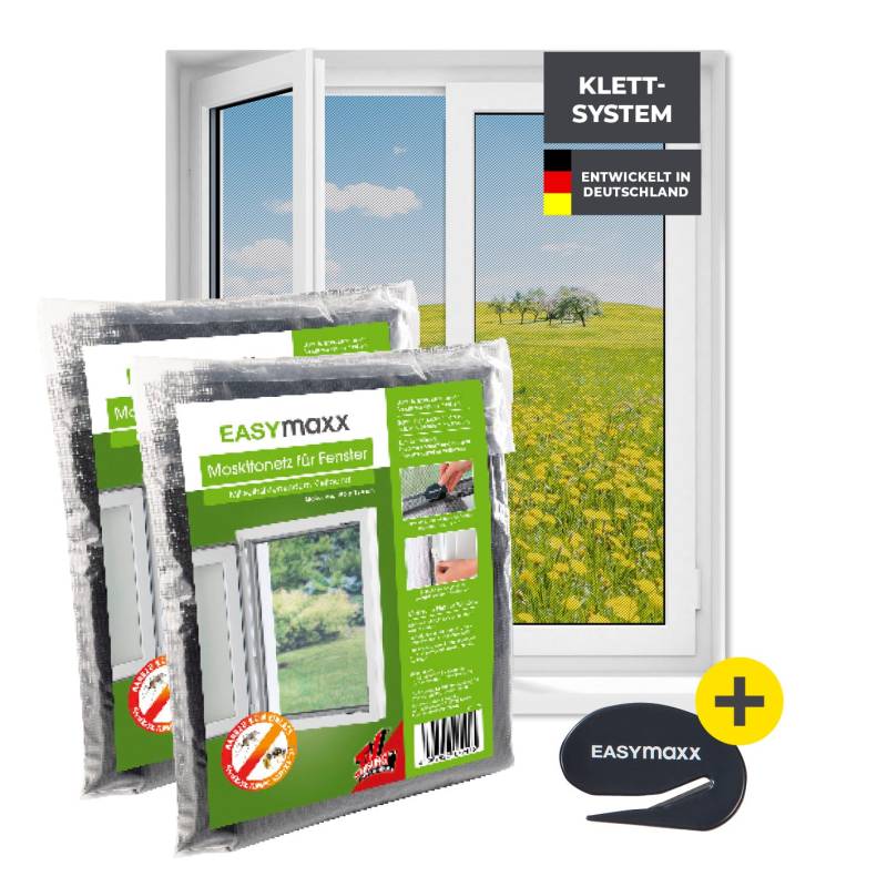 Moskitonetz für Fenster mit selbstklebendem Klettband - 2er-Set - 150 x 180 cm - Schwarz von EASYmaxx
