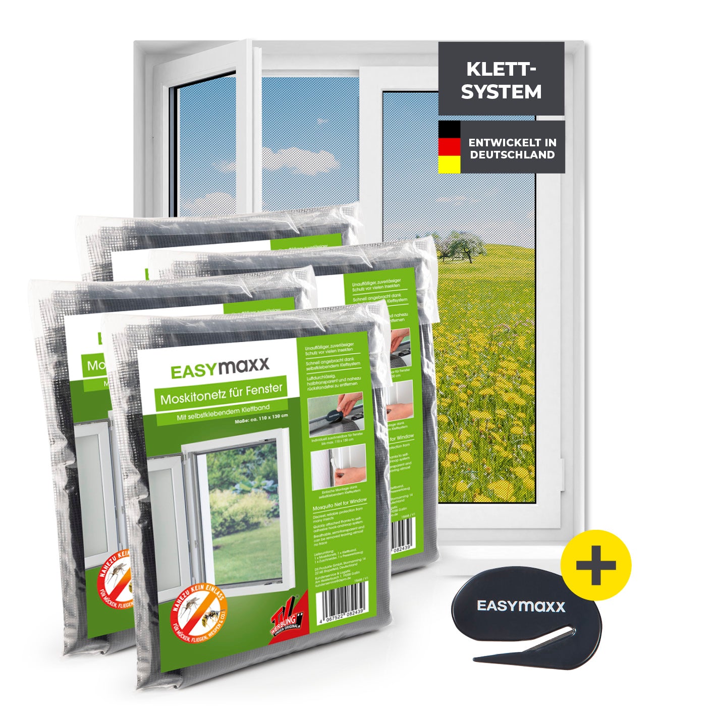 Moskitonetz für Fenster mit selbstklebendem Klettband - 4er-Set - 110 x 130 cm - Schwarz Moskitonetz für Fenster mit selbstklebendem Klettband - 4er-Set - 110 x 130 cm - Schwarz von EASYmaxx