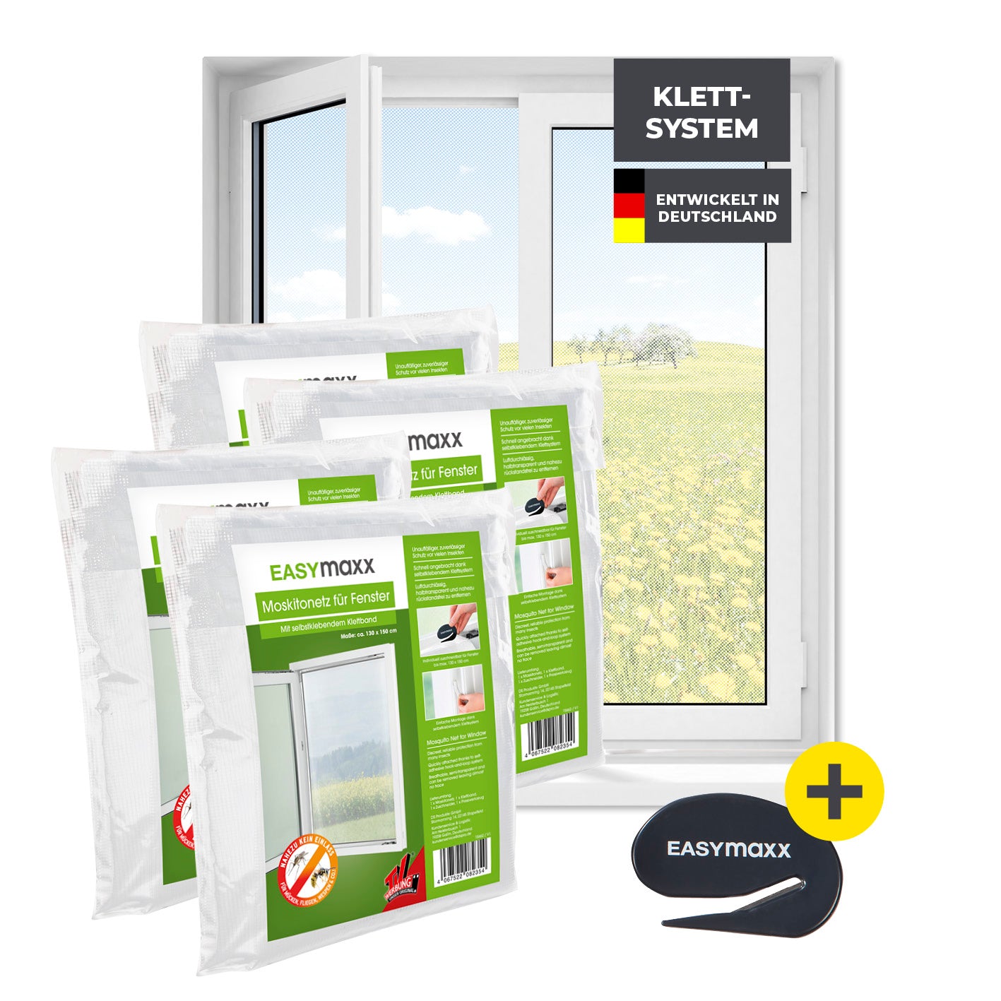 Moskitonetz für Fenster mit selbstklebendem Klettband - 4er-Set - 130 x 150 cm - Weiß Moskitonetz für Fenster mit selbstklebendem Klettband - 4er-Set - 130 x 150 cm - Weiß von EASYmaxx