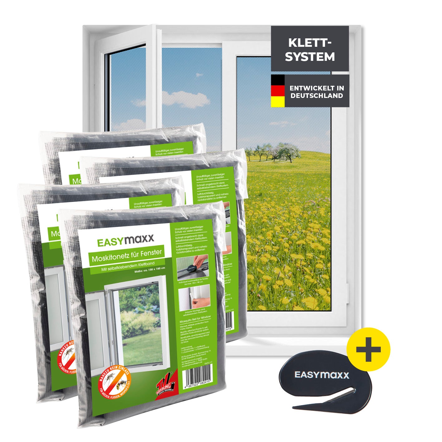 Moskitonetz für Fenster mit selbstklebendem Klettband - 4er-Set - 150 x 180 cm - Schwarz Moskitonetz für Fenster mit selbstklebendem Klettband - 4er-Set - 150 x 180 cm - Schwarz von EASYmaxx