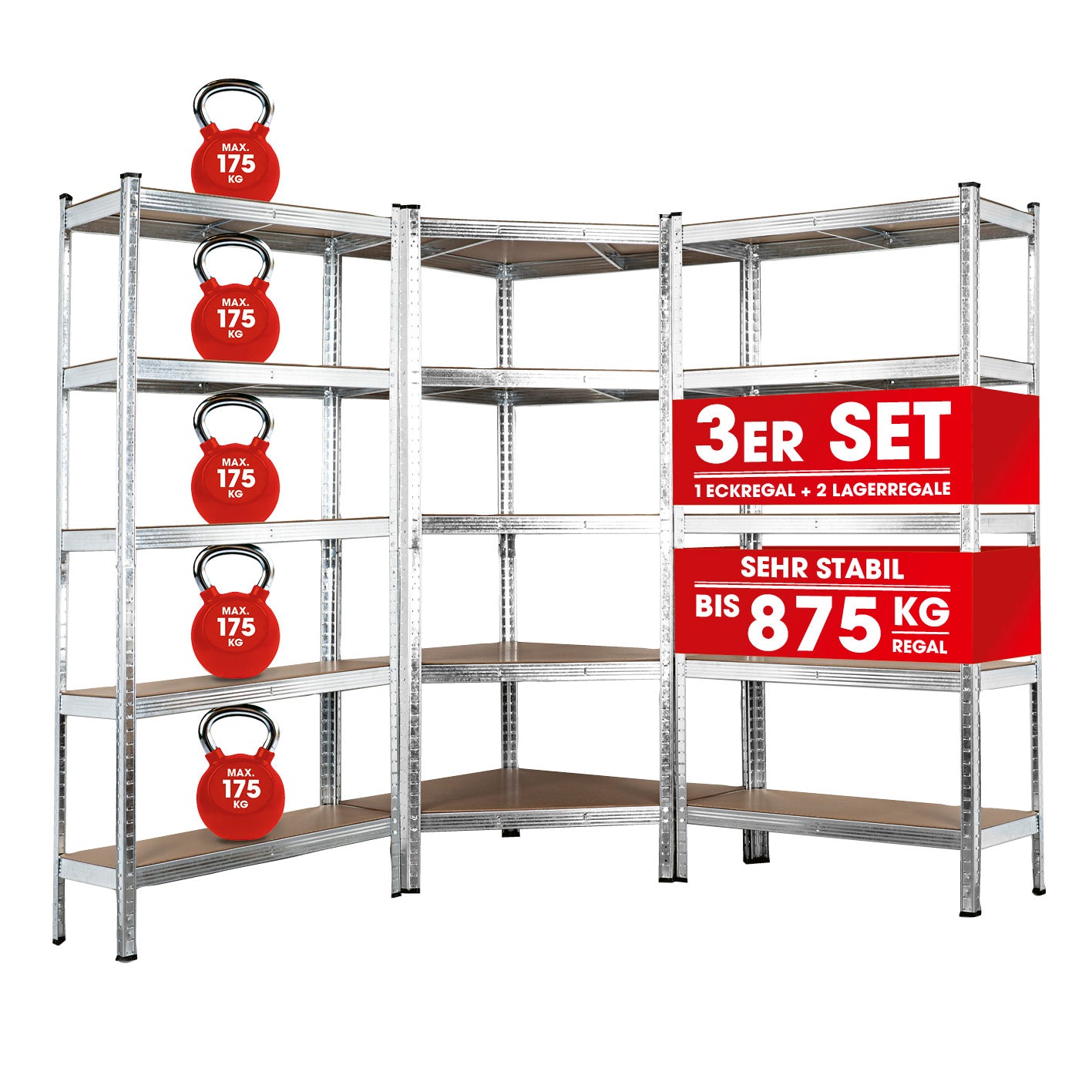 Schwerlastregal & Werkbank - 3er-Set - 2625 kg Traglast, 175 kg pro Ebene & 15 Ebenen Schwerlastregal & Werkbank - 3er-Set - 2625 kg Traglast, 175 kg pro Ebene & 15 Ebenen von EASYmaxx