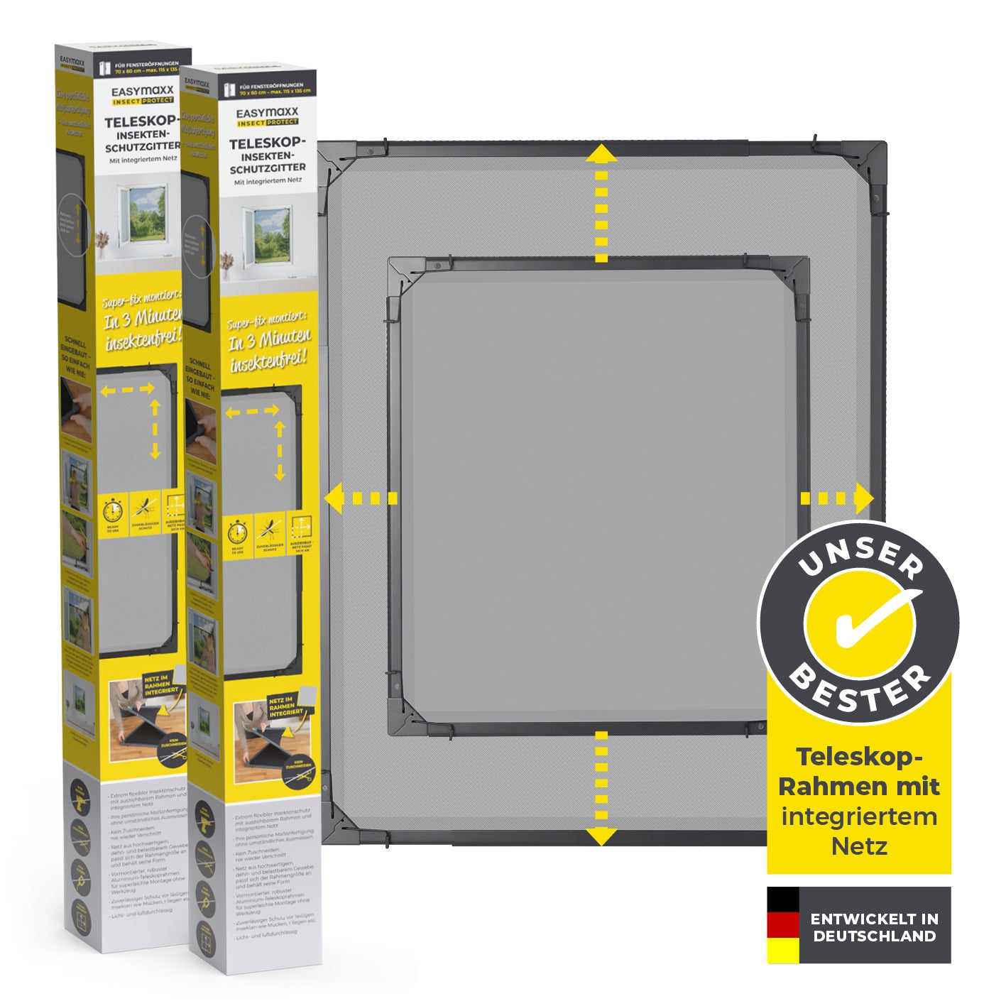 Teleskop-Insektenschutzgitter mit integriertem Netz - 2er-Set - anthrazit Teleskop-Insektenschutzgitter mit integriertem Netz - 2er-Set - anthrazit von EASYmaxx