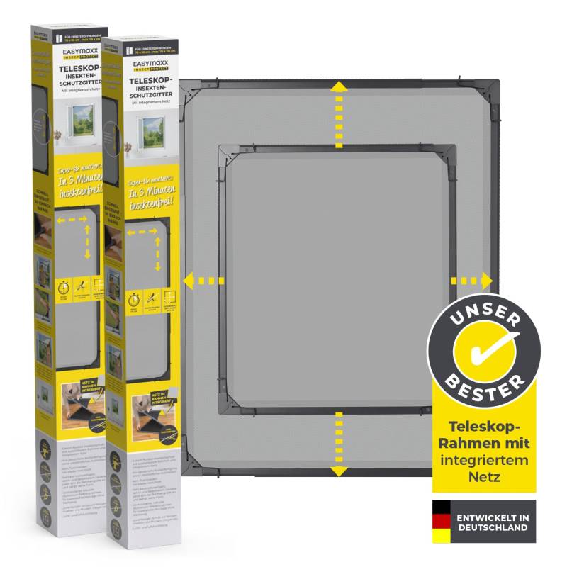 Teleskop-Insektenschutzgitter mit integriertem Netz - 2er-Set - anthrazit von EASYmaxx