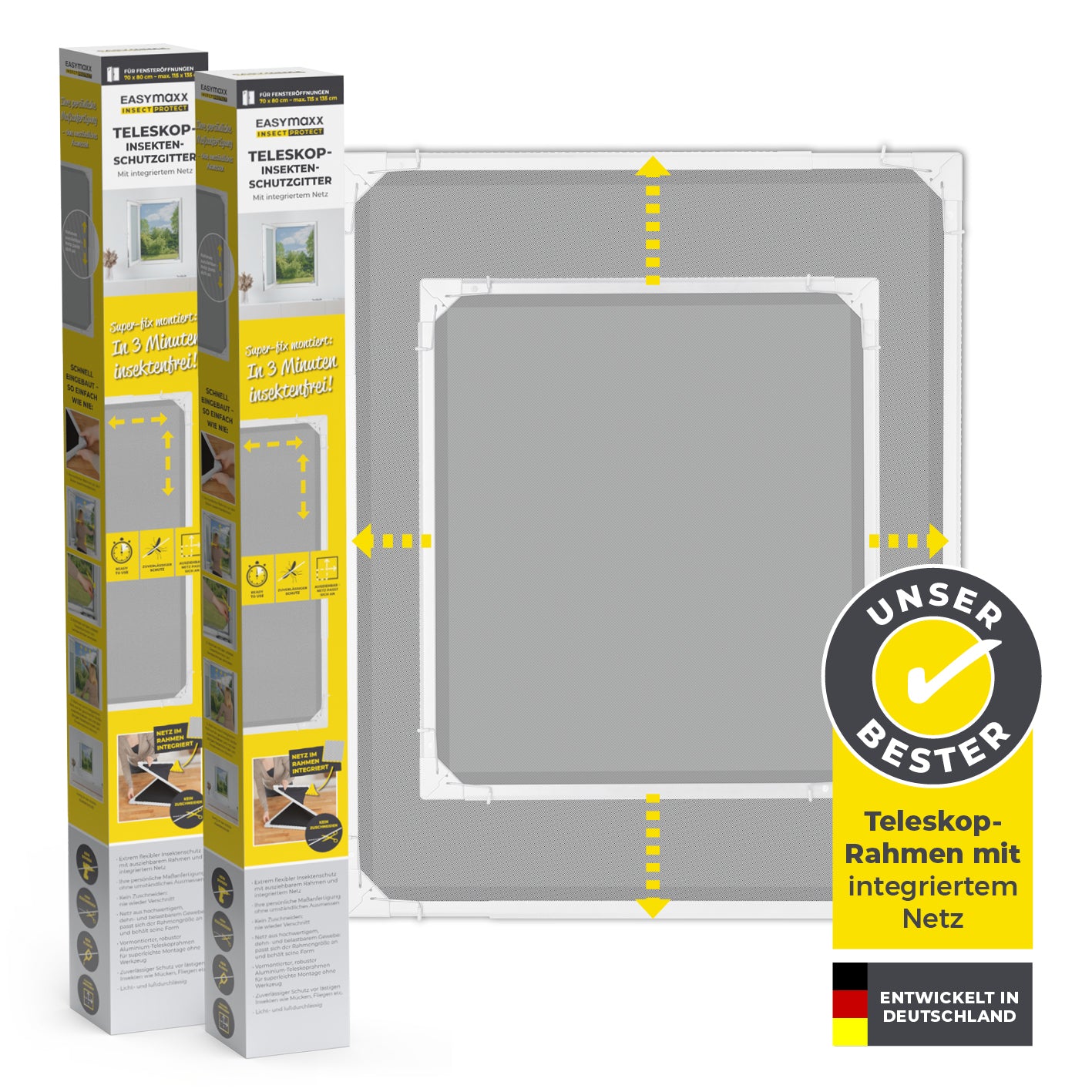 Teleskop-Insektenschutzgitter mit integriertem Netz - 2er-Set - weiß Teleskop-Insektenschutzgitter mit integriertem Netz - 2er-Set - weiß von EASYmaxx