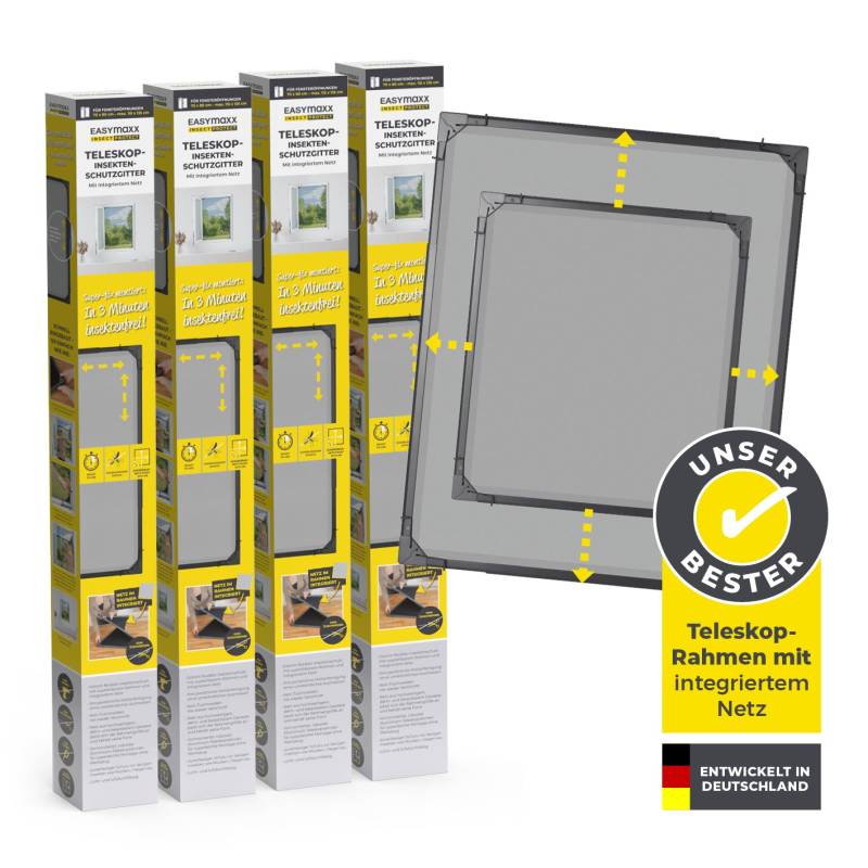Teleskop-Insektenschutzgitter mit integriertem Netz - 4er-Set - anthrazit von EASYmaxx