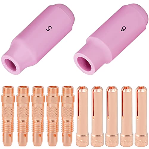 EATBALE 12 Stück Wig Schweißbrenner Spannzangenkörper 10N32 (3/32") & Spannzange 10N24 (3/32") & Wig Aluminiumoxid Düse Keramikbecher 10N49/10N48 Verbrauchsmaterial-Kit für WP-17/18/26 von EATBALE