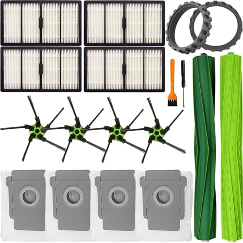EATBALE Ersatzkit Zubehör für iRobot Roomba S9 (9150) Plus S9+ (9550) Roboter-Staubsauger-Zubehör-Set 2 Gummibürsten für mehrere Oberflächen, 4 Seitenbürsten, 4 Filter, 4 Staubbeutel, 2 Rollensatz von EATBALE