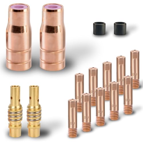 EATBALE MIG MAG Verschleißteile AK15 MB15 | 2 x Gasdüse 2 x Düsenhalter 10 x M6 Stromdüsen (0.035"/0.9mm) 2 x Isolatoren für MIG MAG Schweißbrenner Stahlbau Verbrauchsmaterial von EATBALE