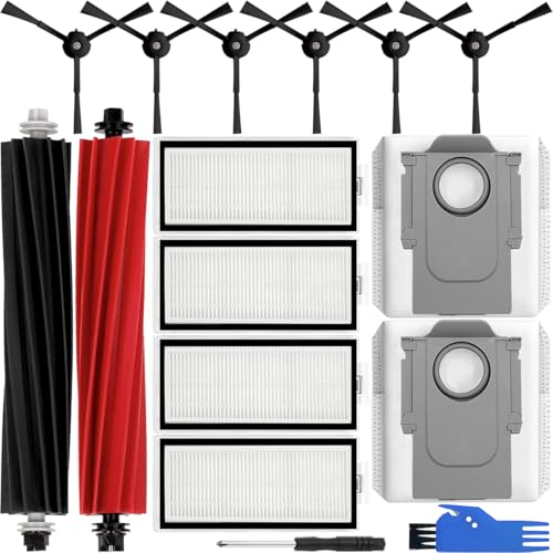 EATBALE Q5 Pro Zubehörset für Roborock Q5 Pro/Q5 Pro+/Q5 Max+/Q5 DuoRoller+/Q8 Max/Q8 Max+(Plus) Staubsauger Ersatzteile, 2 Hauptbürsten, 2 Staubbeutel, 4 HEPA Filter, 6 Seitenbürsten (14 Stück) von EATBALE