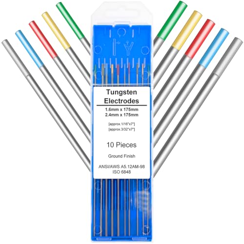 EATBALE WIG-Schweißelektroden Wolfram Verpackung gemischt 1,6/2,4 x 175 mm, 2 Stück reines Wolfram, 2 Stück 2% Cerum + 2 Stück 1,5% Lanthan + 2 Stück 2% Lanthane + 2 Stück 2% Thorium (10 Stück) von EATBALE