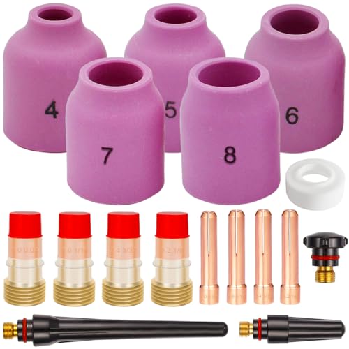 EATBALE Wig-Schweißbrenner Zubehör Set für DB SR WP 17 18 26 Wig-Schweißbrenner, Aluminiumoxid-Düsen Rückkappe Stubby Gaslinse Cup Gasket 17GL332 10N24S 53N61S Kit (17 Stück) von EATBALE