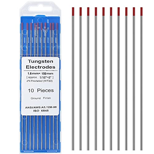 EATBALE Wolframelektroden Elektrode 2% Thoriated 1/16" x 6" (Rot, WT20) 10er Pack, geschliffener Lichtbogen startet einfacher und Stabiler von EATBALE