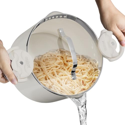 EATEX Nudeltopf mit Siebdeckel – 5 Quart Mehrzweck-Suppentopf, Spaghetti-Topf mit Nudelsieb-Deckel – Dreh- und Verriegelungsgriffe, antihaftbeschichtete Keramik-Edelstahl-Topf, Deckel aus gehärtetem von EATEX