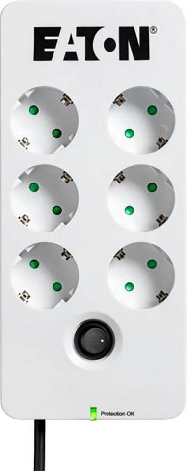EATON Protection Box 6 DIN Mehrfachsteckdose 6-fach (Ein- / Ausschalter, LED-Statusanzeige, Überspannungsschutz, Kabellänge 1,5 m), High-End Überspannungsschutzgerät mit mehreren Ausgängen von EATON