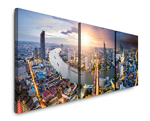 EAUZONE GmbH Bangkok Thailand 220 x 70cm - 3 Bilder je 70x70cm Bild XXL Panorama Deko Wandbilder auf Leinwand von EAUZONE GmbH