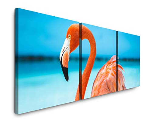 EAUZONE GmbH Flamingo im Meer 220 x 70cm - 3 Bilder je 70x70cm Bild XXL Panorama Deko Wandbilder auf Leinwand von EAUZONE GmbH