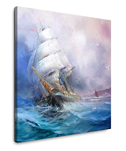 EAUZONE GmbH Gemälde mit Segelschiff 60x60cm Wandbild auf Leinwand, Kunstdruck Moderne Bilder von EAUZONE GmbH