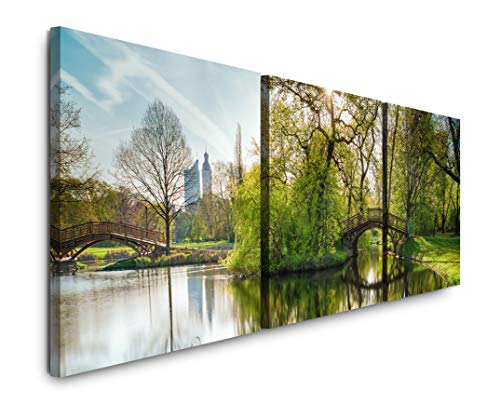 EAUZONE GmbH Johannapark in Leipzig 220 x 70cm - 3 Bilder je 70x70cm Bild XXL Panorama Deko Wandbilder auf Leinwand von EAUZONE GmbH