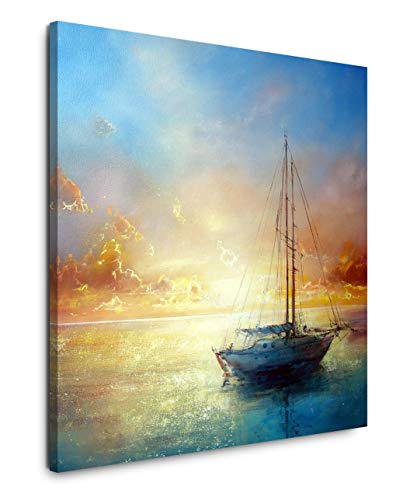 EAUZONE GmbH Malerei mit Segelboot 60x60cm Wandbild auf Leinwand, Kunstdruck Moderne Bilder von EAUZONE GmbH