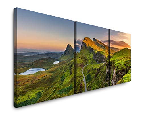 EAUZONE GmbH Schottland Berge 220 x 70cm - 3 Bilder je 70x70cm Bild XXL Panorama Deko Wandbilder auf Leinwand von EAUZONE GmbH