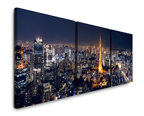 EAUZONE GmbH Tokyo Skyline 220 x 70cm - 3 Bilder je 70x70cm Bild XXL Panorama Deko Wandbilder auf Leinwand von EAUZONE GmbH