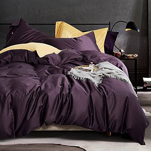 EAVD Moderner Stil, dunkelviolett, King-Size-Bett, weich, 100% langstapelige Baumwolle, wendbar, violett, Bettwäsche mit 2 Knöpfen, luxuriös, einfarbig, dunkelviolett, Bettdecken-Set mit von EAVD