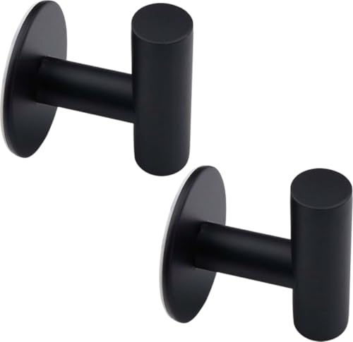 EAVY Edelstahl Handtuchhaken, selbstklebend, schwarz, modernes Industriedesign, 2er Set, 50mm Durchmesser, Universal für Bad und Küche von EAVY
