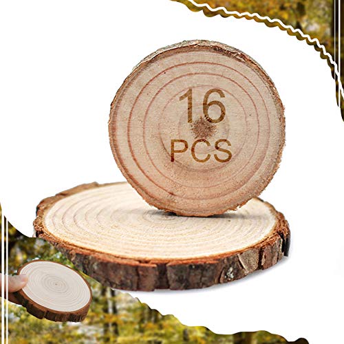 16 Stücke Rund Natur Holzscheiben, 9-10cm Baumscheiben Ca.10mm Dicke, Holz Log Scheiben mit Baumrinde Unbehandeltes ohne Loch für DIY Handwerk Dekoration, Weihnachten Deko, Basteln, Hochzeit von EAWEN