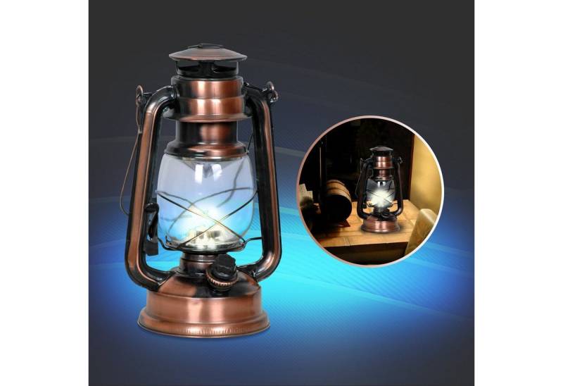 EAXUS LED Laterne Kupferfarbene Sturmlaterne im Design einer Öllampe - Dimmbar, LED fest integriert, warmweiß, echtes Glas von EAXUS