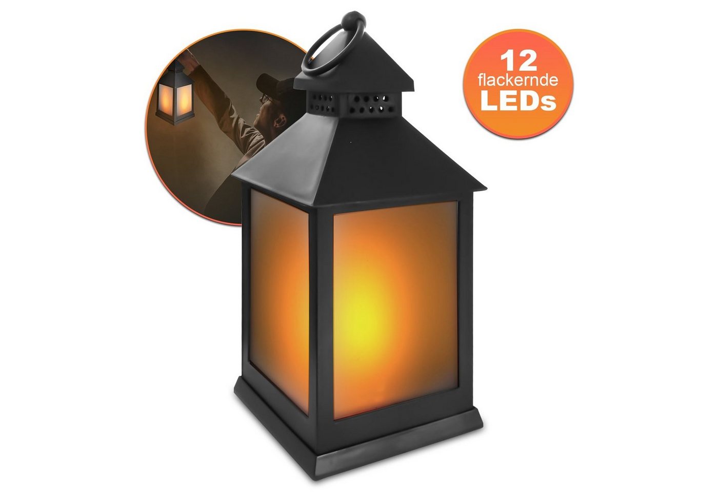 EAXUS LED Laterne Sturmlaterne mit Flammeneffekt Kerze - Wohnzimmer & Garten, Täuschend echter Flackereffekt, LED fest integriert, Warmweiß, Flackerndes Windlicht mit Milchglas-Optik von EAXUS