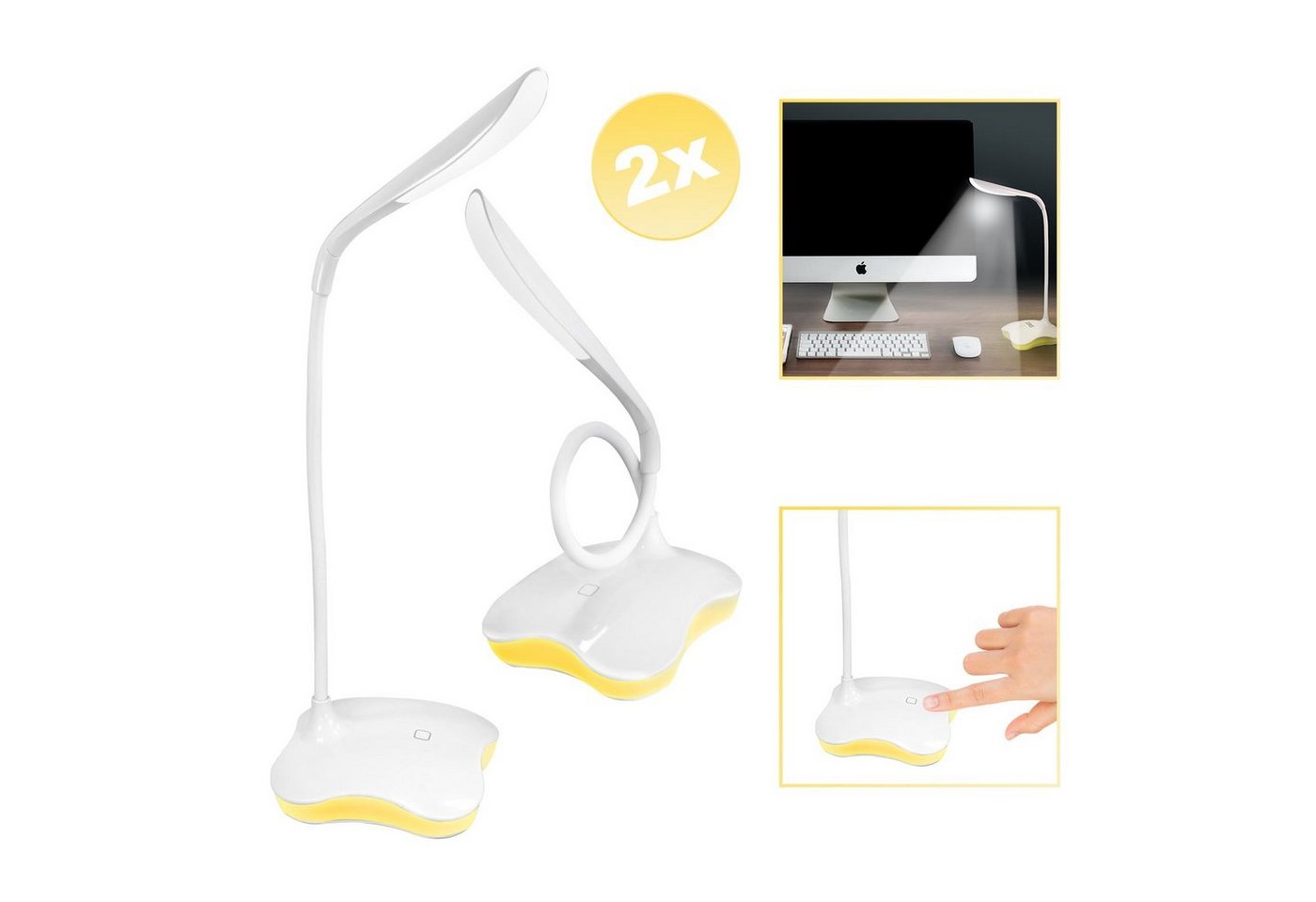 EAXUS LED Schreibtischlampe 2in1 USB Tischleuchte / Nachttischlampe in Weiß, Nachtlicht-Funktion, LED fest integriert, warmweiß, Tageslichtweiß, Stromversorgung über USB oder Batterien, Dimmbar von EAXUS