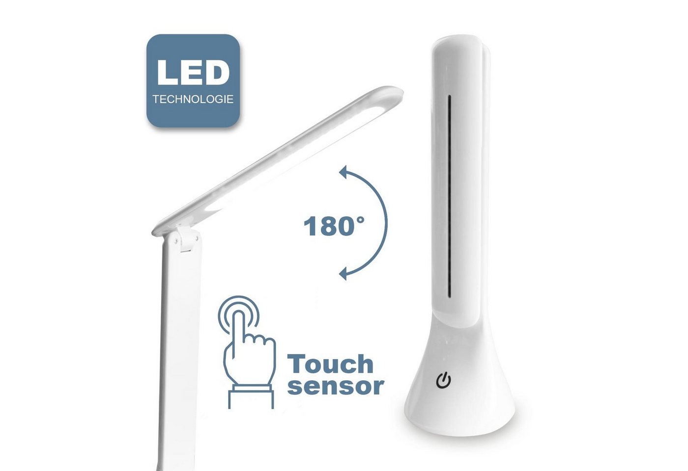 EAXUS LED Schreibtischlampe Moderne Touch Tischleuchte mit 3 Helligkeitsstufen, LED fest integriert, Tageslichtweiß, Stromversorgung über USB oder Batterien von EAXUS