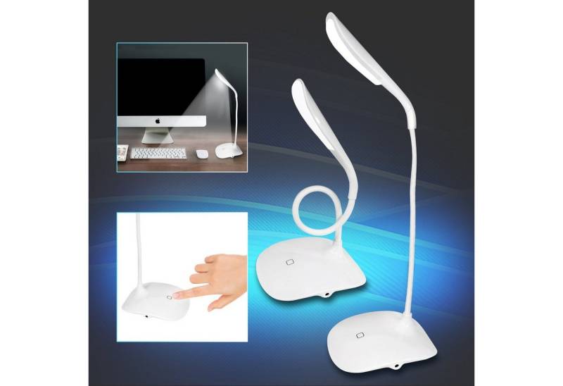 EAXUS LED Schreibtischlampe Tischleuchte flexibel biegbar, 3 Helligkeitsstufen, LED fest integriert, Batteriebetrieb oder USB von EAXUS
