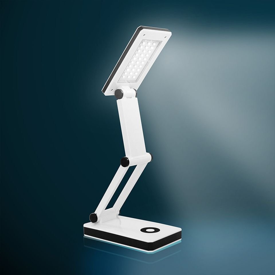 EAXUS LED Schreibtischlampe USB LED Schreibtischlampe Aufklappbar LED Tischlampe, LED fest integriert, Kaltweiß, Dimmbar, Weiß, Inklusive USB-Kabel von EAXUS