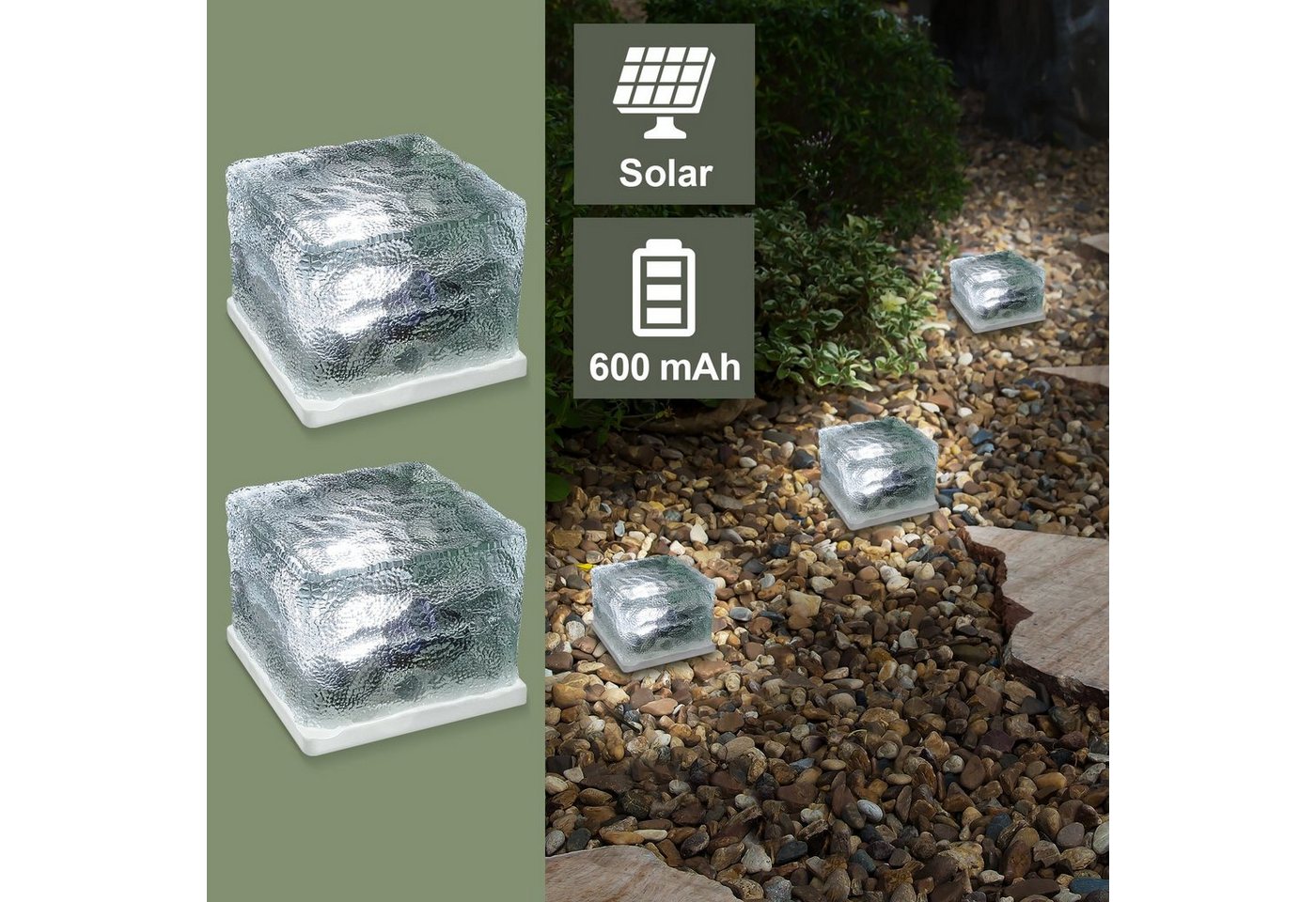 EAXUS LED Solarleuchte LED Eiswürfel Solar Cube Deko, LED fest integriert, Kaltweiß, Mit Dämmerungssensor, tolle Dekoration von EAXUS