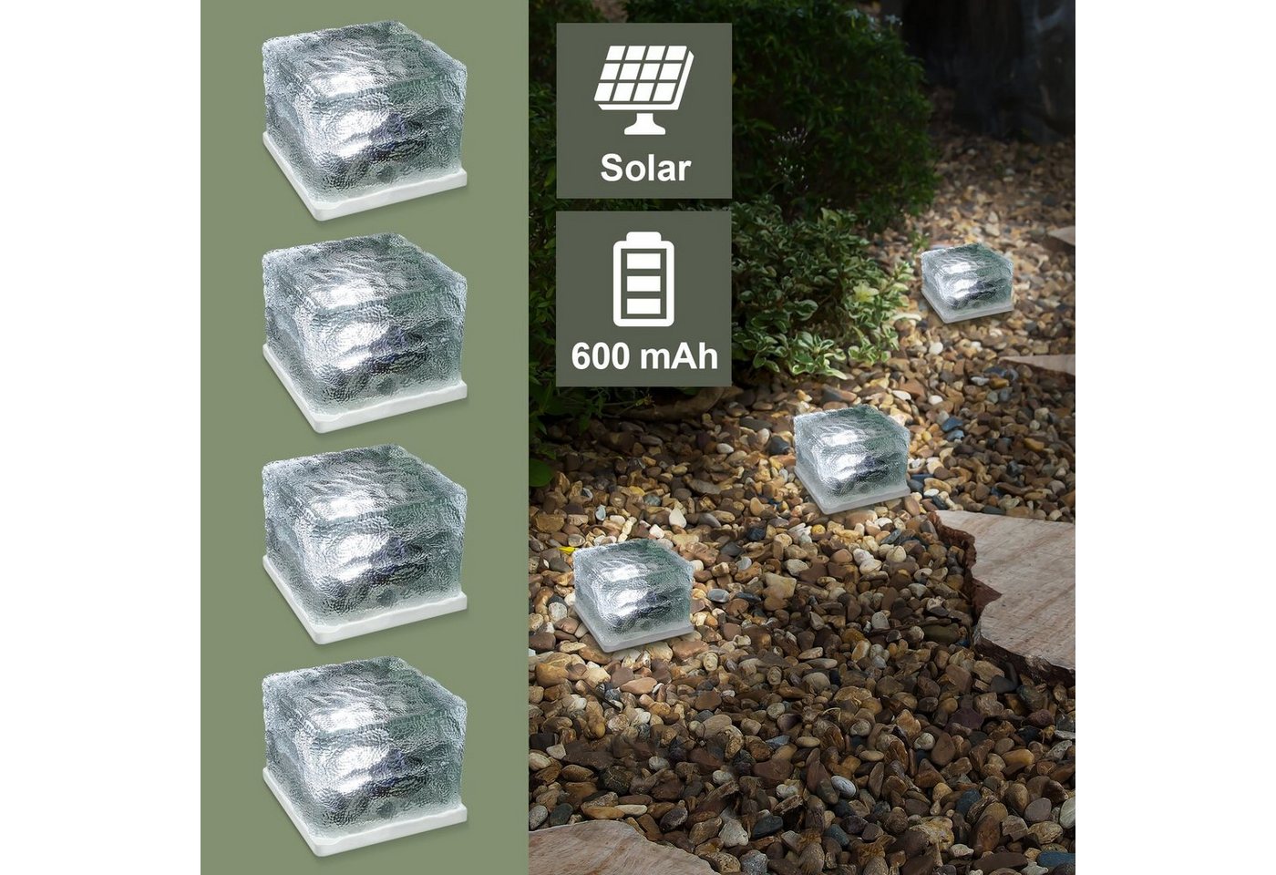 EAXUS LED Solarleuchte LED Eiswürfel Solar Cube Deko, LED fest integriert, Kaltweiß, Mit Dämmerungssensor, tolle Dekoration von EAXUS