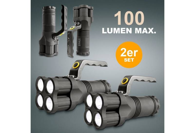 EAXUS LED Taschenlampe Leuchtstarker Handstrahler/Handscheinwerfer mit Griff (2-St), Extrem Hell, 200m Reichweite, 3 Leuchtmodi, Spritzwassergeschützt von EAXUS