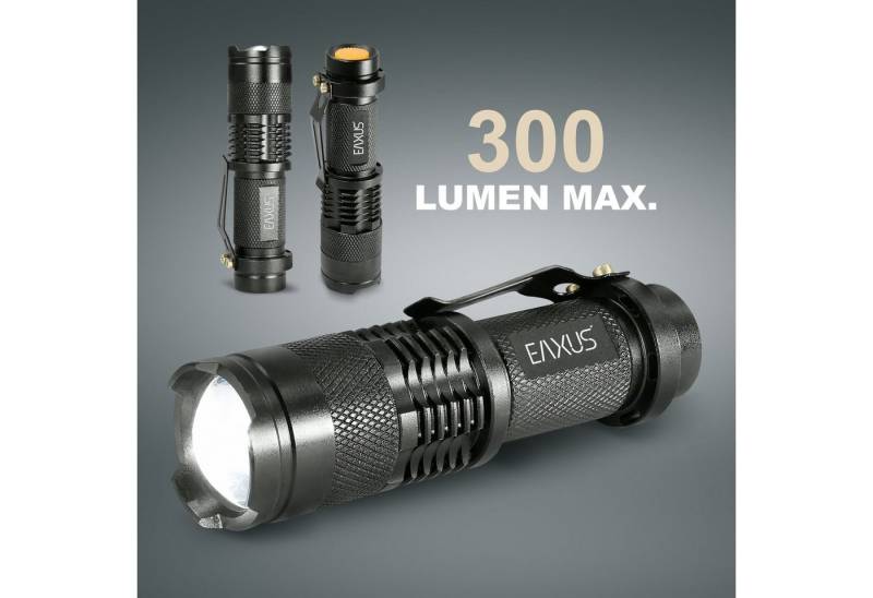 EAXUS LED Taschenlampe Taschenlampe Glow-X Profi Minitaschenlampe mit Clip (1-St), mit Clip zur Befestigung, 3 Leuchtmodi, Blink-Funktion, Zoom-Funktion von EAXUS
