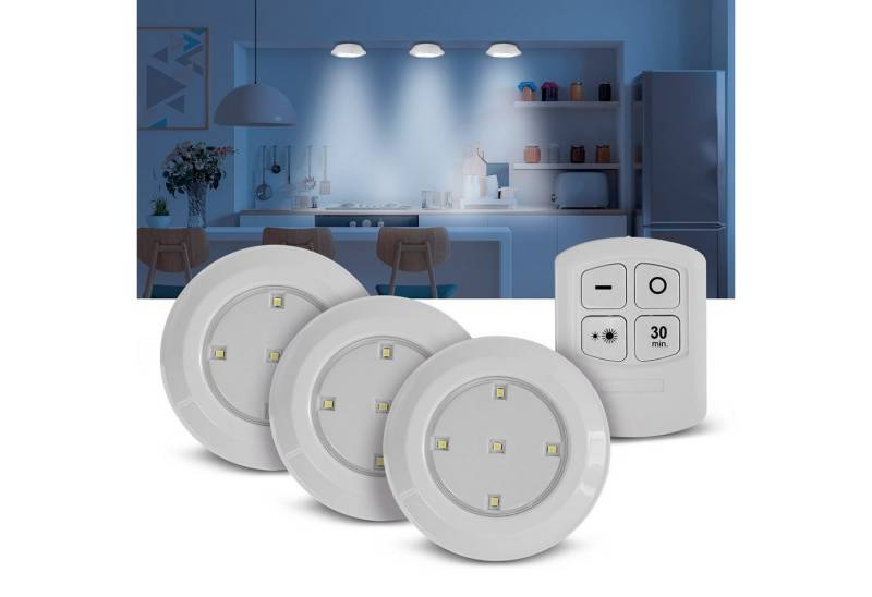 EAXUS LED Unterbauleuchte LED Lampe Batteriebetrieben mit Fernbedienung und Timer, Dimmbar (100%/50% Leuchtkraft), 30 Minuten Timer, LED fest integriert, Neutralweiß, Selbstklebend von EAXUS