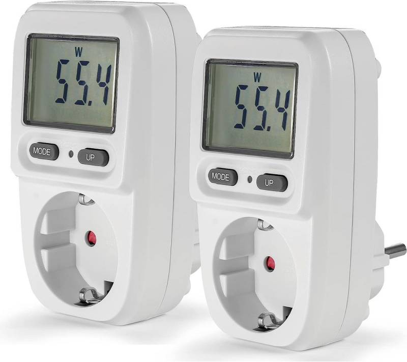 EAXUS Strommessgerät Energiekostenmessgerät Steckdose Strommesser Verbrauchsmessgerät, 2-tlg., bis 3680 Watt, Weiß mit Display von EAXUS