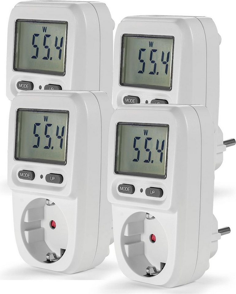 EAXUS Strommessgerät Energiekostenmessgerät Steckdose Strommesser Verbrauchsmessgerät, 4-tlg., bis 3680 Watt, Weiß mit Display von EAXUS