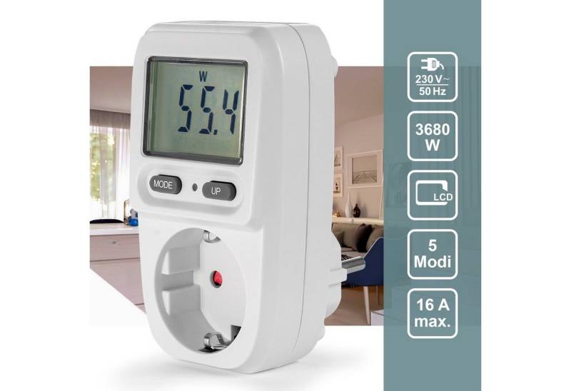 EAXUS Stromverbrauchszähler Energiekostenmessgerät Steckdose mit Display bis 3680 Watt, 1-tlg., Zeigt Stromkosten direkt an, mit Memory-Funktion, einfache Bedienung von EAXUS