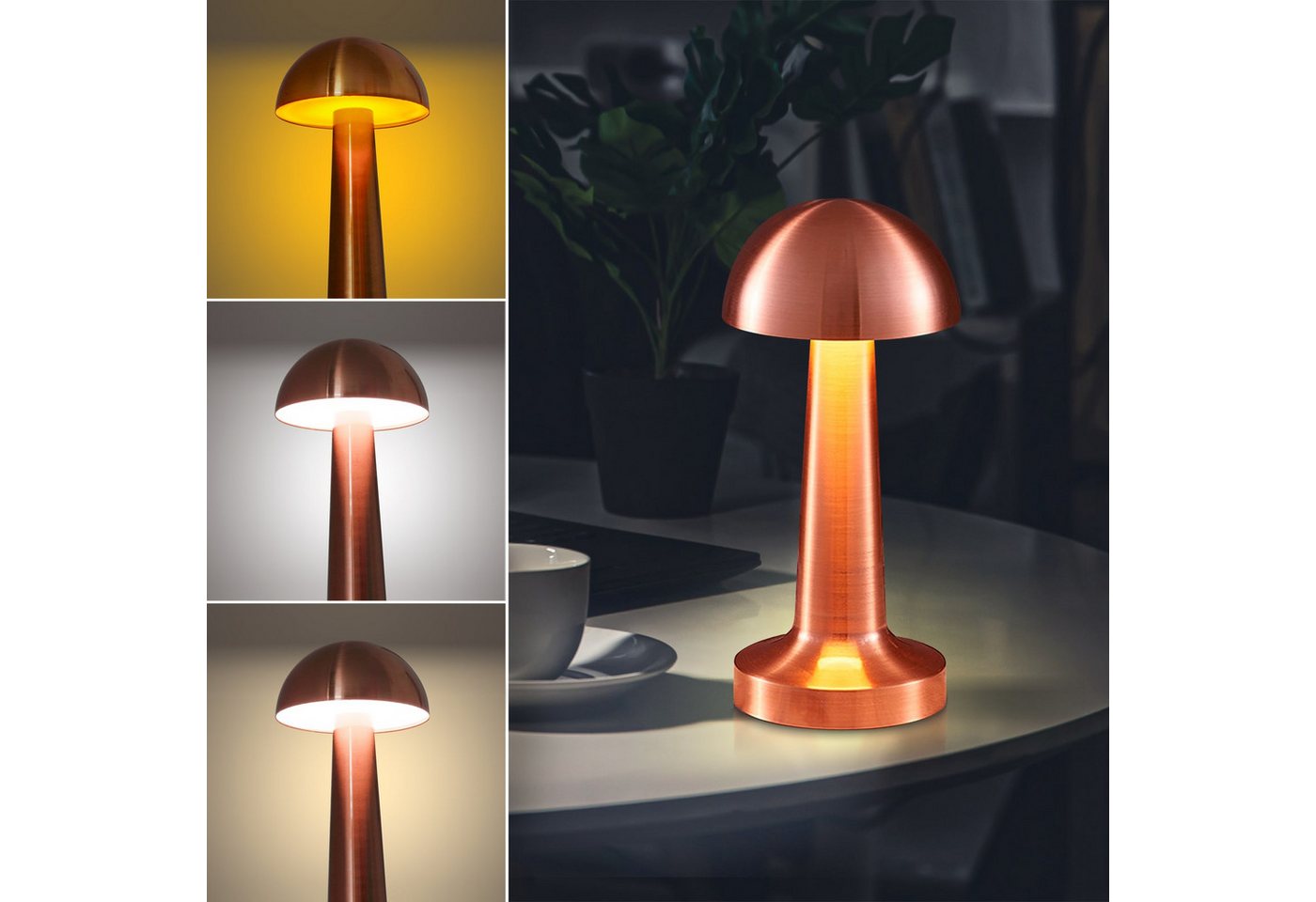 EAXUS Tischleuchte Aufladbare Mushroom Lampe - Schöne Deko Leuchte in Pilzform, Dimmbar, Farbtemperatur einstellbar, integrierter Akku, LED fest integriert, Einstellbare Lichtfarbe, für Wohnzimmer, Schlafzimmer & Co von EAXUS