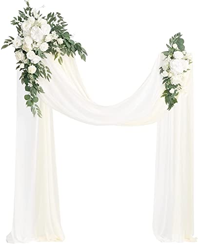 EAYH Künstliches Hochzeitsbogen-Blumen-Set (3 Stück) – 2 Stück Blumenarrangements, 1 Stück Stoffdrapierung, Für Hochzeitssträuße Und Empfangshintergrunddekoration,Weiß von EAYH