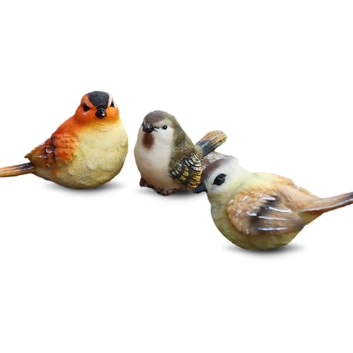 EAZHOP 3 Stück Vogel-Dekoration Für Rasen Garten, Harz Vögel Tierfigur Dekoration Garten Hof Ornamente Mini Vogel Figuren für Balkon, Garten, Rasen, Teich (Kleines Set) von EAZHOP