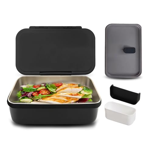Lunchbox 900ml Brotdose mit Fächern, Brotdose Erwachsene, Mikrowellen Und SpüLmaschinenfest,BPA-Frei Und Wiederverwendbar für Kinder und Erwachsene (Schwarz) von EAZHOP