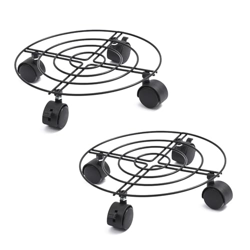 EAZHOP Pflanzenroller 2er Set, Durchmesser Pflanze Caddy mit Rädern Runder Metall-Pflanzenständer mit Rädern Heavy Duty Topfpflanzenständer für Drinnen und Draußen Tragkraft 50kg von EAZHOP