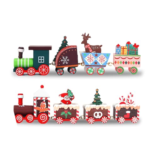 EAZHOP Weihnachten Zug Deko, 2 Stück Mini Weihnachtszug Holz Tischdeko, Kleiner Zug Weihnachtsbaum Schneemann Rentier Weihnachtsschmuck, Kinder Weihnachten Neujahr Geschenke Fensterdeko (A) von EAZHOP