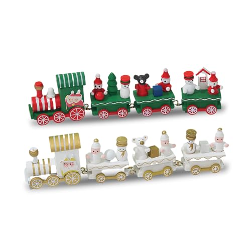 EAZHOP Weihnachten Zug Deko, 2 Stück Mini Weihnachtszug Holz Tischdeko, Kleiner Zug Weihnachtsbaum Schneemann Rentier Weihnachtsschmuck, Kinder Weihnachten Neujahr Geschenke Fensterdeko (B) von EAZHOP
