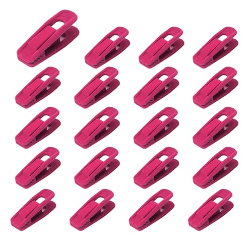 Kleiderbügel Samt Clips 20 Stück, Hosen Kleiderbügel Samt Clips, Starke beflockte Clips, perfekt für die Verwendung mit dünnen Samt-Kleiderbügeln (Rose Rot) von EAZHOP